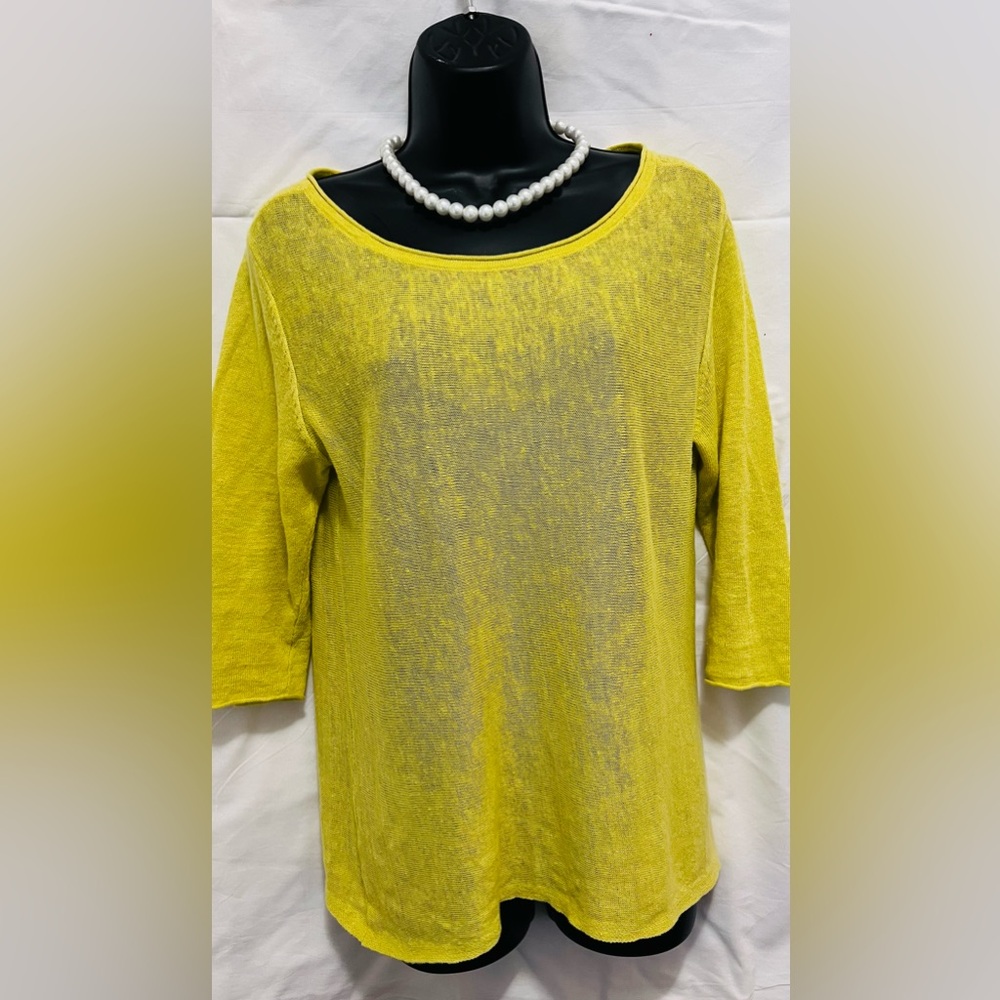 Eileen Fisher Yellow Linen Women's Three Quarter Sleeve Top